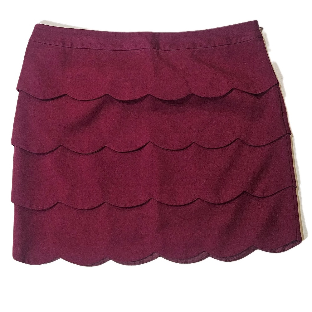 LOFT Skirt Womens 14 Red Layered Scallop‎ A-Line Short Twill Lined Side Zip